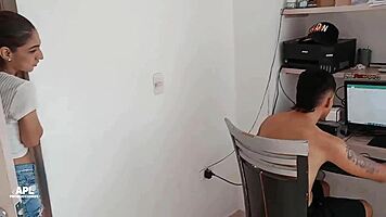 Latina brunette stepsister horny for ass fucking at job.