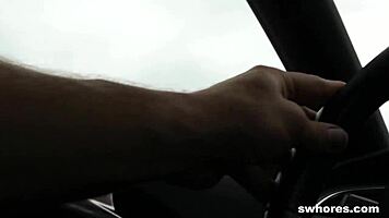 Low-budget sexual service in the car, bent over.