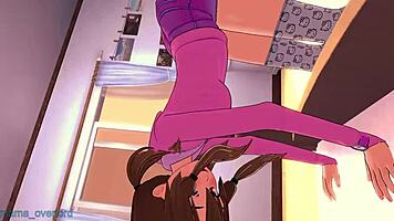 Teen girl bounces on legs in pink hoodie