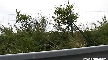 Low-budget sexual service in the car, bent over.