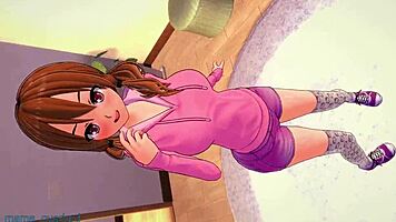 Teen girl bounces on legs in pink hoodie