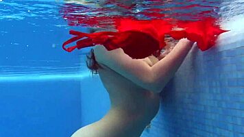 Mia Ferrari Ignites Passion in Pool Shower Underwater in Red Lingerie