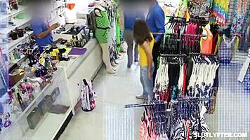 Pervert officer banging shoplifter teen's tight pussy from below in group scene