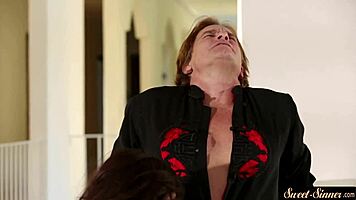 pretty stepdaughter gets titty fucked intensely then rides in cowgirl position