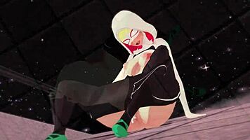 Spider-Gwen Gwen Stacy Masturbates and Gets Fucked on Rooftop