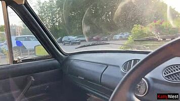 Public Pickup Turns Wild as Cute Girl Rides in Car and on Hard Cock for Fun