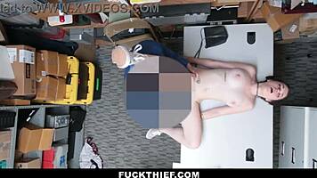 shoplifting suspect bent over for mall officer's monster cock punishment in office