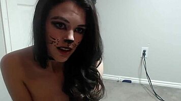 Teen Feels Intense Pleasure Fingering In Pussy Cat Outfit On Webcam