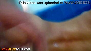 Massive stud dives into petite Latina's tight holes during wild 69 blowjob session.