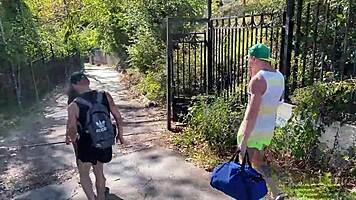 Whore lost in forest takes hardcore anal and cum from three strangers in every hole