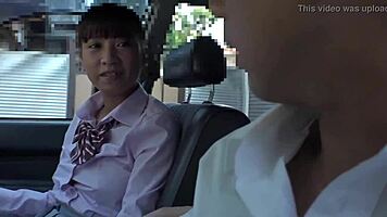 Sweaty female student seduces driving instructor