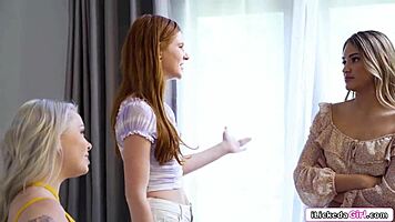 Two Lesbians Lick And Facesit Blonde Bff In Passionate Oral Tribbing Session