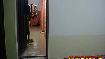 landlord's wife receives massage from amateur ebony redhead