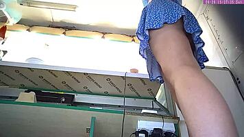 damn, caught my sexy blonde step sis on upskirt cam at work