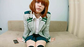 Petite 18+ Ochako Uraraka from My Hero Academia Seduces Midoriya for Cosplay Assfucking Video Call