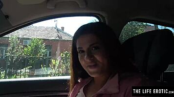 Cute teen girl masturbates her pussy publicly in parking garage