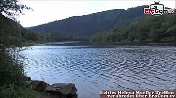 Man, my skinny German blonde girlfriend with small tits films an outdoor porno with me!