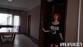 redhead skinny teen 18+ girl facialized by two guys after tricked into threesome