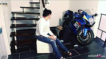 deutsche milf seduces young neighbor for stairwell fun