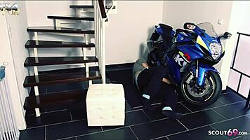 deutsche milf seduces young neighbor for stairwell fun