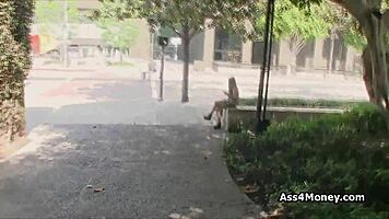 Cutie Gives Quick Blowjob On Stairs