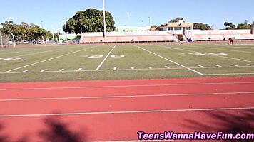 Athletic lesbian teens party in spandex.