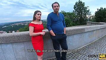 hey, lucky hunter, why seduce this cute chick with her poor dad watching for cash?