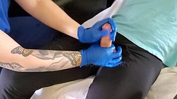 nurse drops by for a quick home visit, gets handsy with curvy blonde.