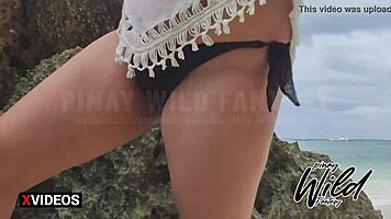 Horny Pinay wife toys herself on public Boracay beach