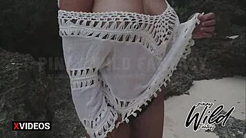 Horny Pinay wife toys herself on public Boracay beach