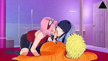 Koikatsu Naruto Sakura Hinata dominate in uncensored anime sex