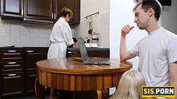 Porn blonde sneaks a blowjob to her stepbro. Then they have wild sex in a taboo scene.