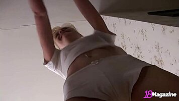 In boxing practice, sporty coed Ana Fey reveals her tiny boobs and butt.