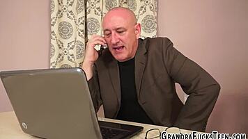 teenager jerks and sucks old grandfather's cock