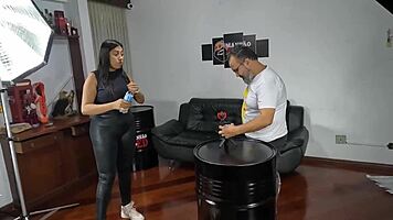 Alice Chilena and Samantha Munhoz engage in wild homemade fun with Binho Ted, featuring bareback and wet pussies.