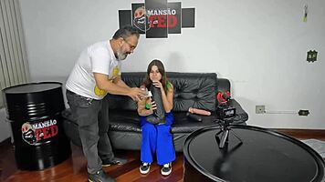 Alice Chilena and Samantha Munhoz engage in wild homemade fun with Binho Ted, featuring bareback and wet pussies.