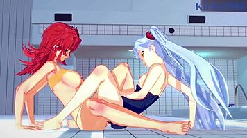 Ruri Hoshino and Festenia Muse in intense lesbian hentai play