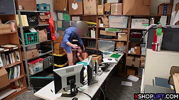 Teen shoplifter gets caught and dominated by security guy in hardcore fucking