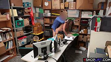 Teen shoplifter gets caught and dominated by security guy in hardcore fucking