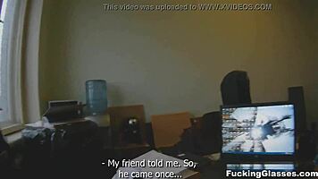 Fucking Glasses Coed In Quickie Cumshot Session.