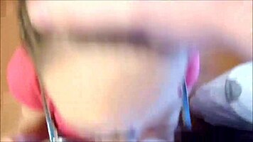 Amateur babe with glasses performs blowjob and swallow in POV