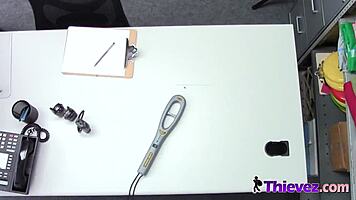 petite babe bent over desk for long cock blowjob