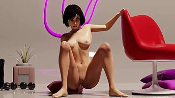 elizabeth plays a game and touches herself in cute cartoon style