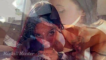 Teen brunette and older man in one-on-one riding session