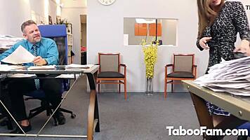 Horny teen visits stepdaddy's office for some roleplay action