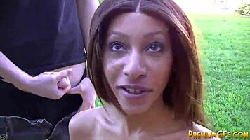Tiny trisha handles blowbang with 5 big dicks.