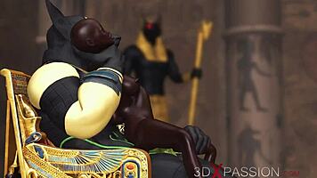 anubis bends over young egyptian slave for huge cock fucking in temple