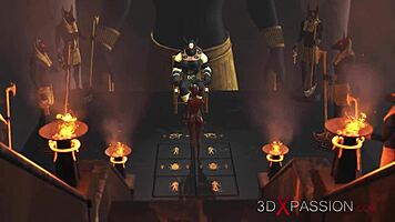 anubis bends over young egyptian slave for huge cock fucking in temple