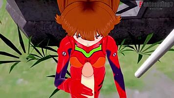 Wow! Asuka Langley Soryu in hot POV action with blowjob and wild fucking in Neo Genesis Evangelion!