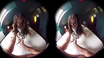 this teen plays with her pussy using a dildo early morning